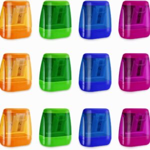 12 Pcs Manual Pencil Sharpener for School Office Home Pencil Sharpeners for Kids with Lid Colored Compact Dual Holes Portable Handheld Plastic Pencil Sharpener for Adults Students Class Home Office