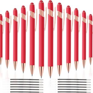 12 PCS 2 in 1 Stylus Ballpoint Pen with Stylus Tip, 1.0 mm Black Ink Metal Pen Stylus Pen for Touch Screens (All Red)
