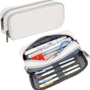 Pencil Case Large Capacity Pencil Pouch Soft Quilted Pen Bag Office Stationery Organizer Sturdy Pencil Bag for Men Women  Beige