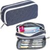 Pencil Case Large Capacity Pencil Pouch Soft Quilted Pen Bag Office Stationery Organizer Sturdy Pencil Bag for Men Women  Dark Blue