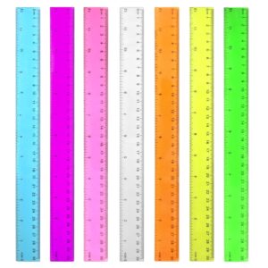 Color Transparent Ruler Plastic Rulers - Ruler 12 inch, Kids Ruler for School, Ruler with Centimeters, Millimeter and Inches, Assorted Colors, Clear Rulers, 7 Pack School Rulers
