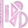 1 Set Plastic Clear Math Set Includes Protractor Triangle Rulers 12 Inch 6 Inch Straight Geometry Math Transparent Ruler Measuring Tool for School Office Home Supplies(Pink)