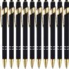 12 Pack Black Gold Ballpoint Pen with Stylus Tip, 1.0 mm Black Ink Smooth Writing Pens, Metal Stylus Pens for Touch Screens
