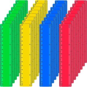 32 Pack 6 Inch Mini Rulers Bulk Plastic Small Rulers with Inches and Centimeters, Drafting Measuring Tool Set for Classroom Kids Student School Office Supplies(6 Inch,Yellow, Green, Blue, Red)