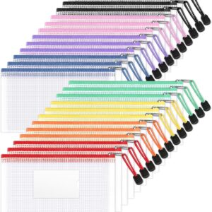 24 Pack Mesh Zipper Pouch Bags with Label Pocket, A6 (9.1×4.7 in) Small Pencil Case Pouch for Organizing, Clear Plastic Pencil Pouches Bulk for School Supplies Storage, Money Envelopes for Cash