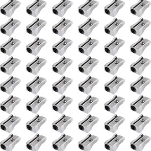 48 Pack Metal Pencil Sharpeners Handheld Metal Mini Sharpeners Manual Pencil Sharpeners with Single Hole Aluminum Alloy Sharpener for Standard Size(Silver)