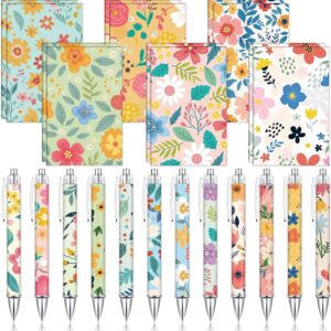 24 Pcs Floral Pens Flower Ballpoint Pens Flower Notepads Set Design Line Notebook Employee Gifts Set for Student School Office Supplies, Back to School Gift(Cute)